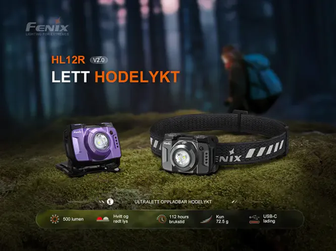 Hovedbilde Fenix HL12R V2.0 hodelykt lilla 500LM